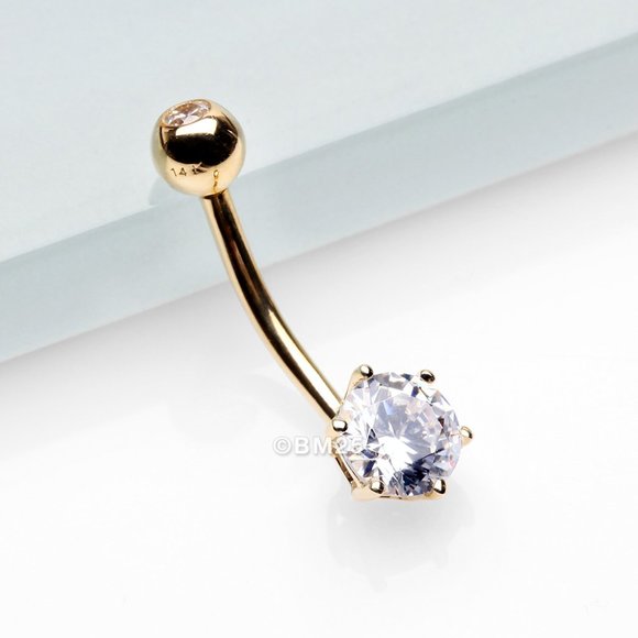 14 Karat Gold Glam Prong Set Gem Belly Button Ring